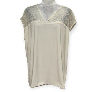 Lauren Ralph Lauren Women’s 2X Ivory Lace Yoke Blouse Top Stretch Plus Size
